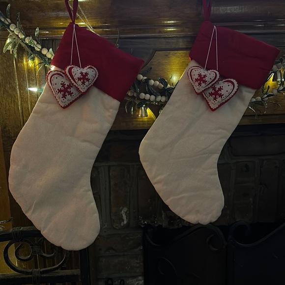 Other - ⚜️ set of 2 cotton red & off-white Christmas stockings